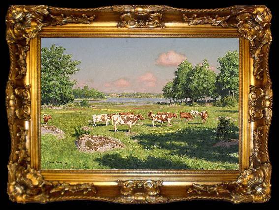 framed  johan krouthen Sommarlandskap med betande boskap, ta009-2